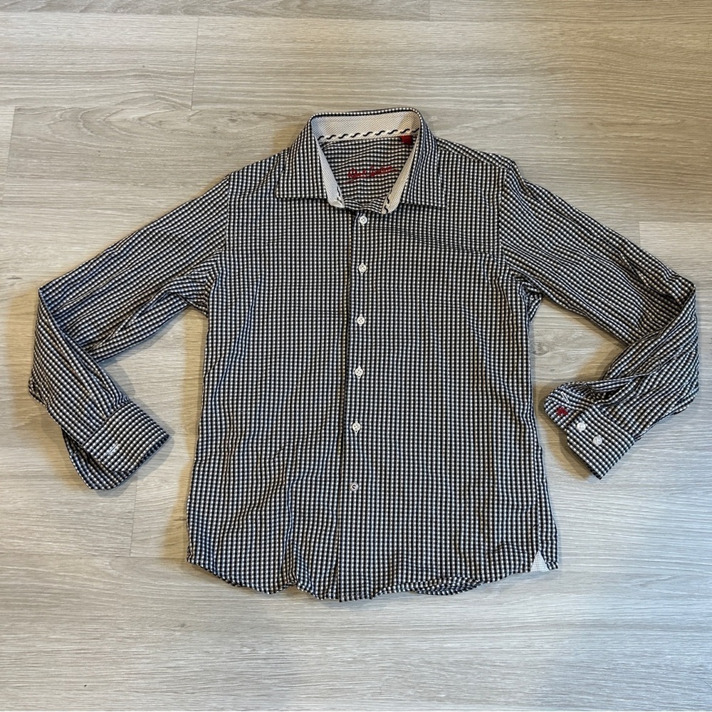 Robert Graham Boy's Black and White Plaid Button Up Dress Shirt - M (8-10).